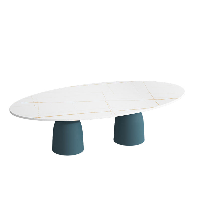 Glam 15.7"Tall Iron 2 Legs Oval Slate Table Top Coffee Table Blue White Clearhalo 'Coffee & Accent Tables' 'Coffee Tables' 'coffee_tables' 'furn' 'furn_coffee_tables' 'Furniture' 'Living Room Furniture' 6411357