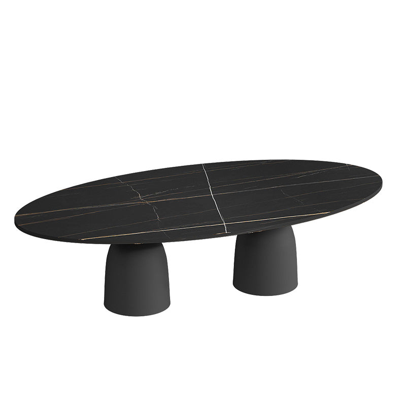 Glam 15.7"Tall Iron 2 Legs Oval Slate Table Top Coffee Table Black Black Clearhalo 'Coffee & Accent Tables' 'Coffee Tables' 'coffee_tables' 'furn' 'furn_coffee_tables' 'Furniture' 'Living Room Furniture' 6411359