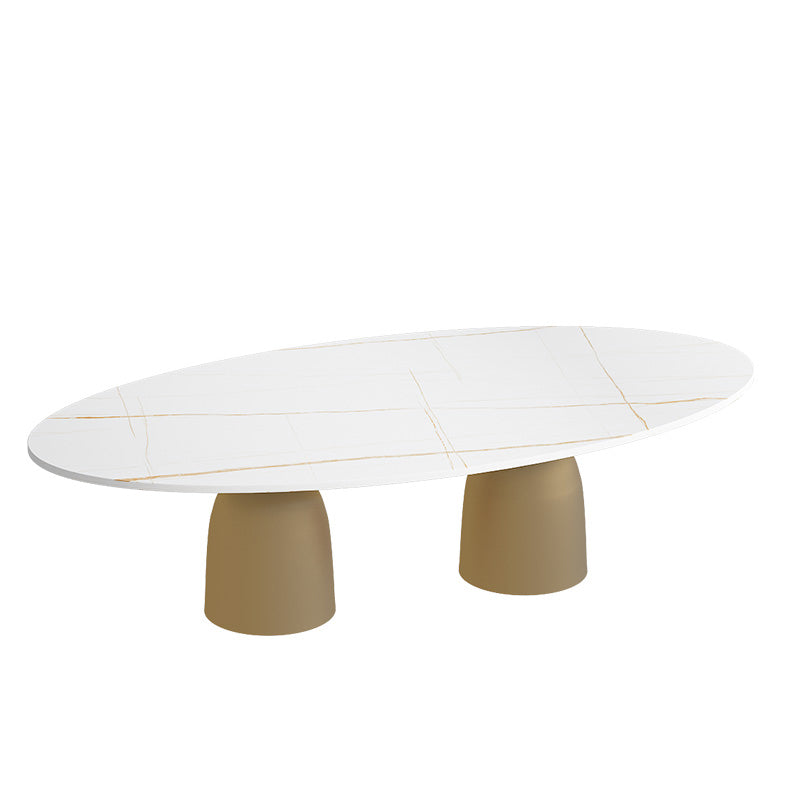 Glam 15.7"Tall Iron 2 Legs Oval Slate Table Top Coffee Table Clearhalo 'Coffee & Accent Tables' 'Coffee Tables' 'coffee_tables' 'furn' 'furn_coffee_tables' 'Furniture' 'Living Room Furniture' 6411360