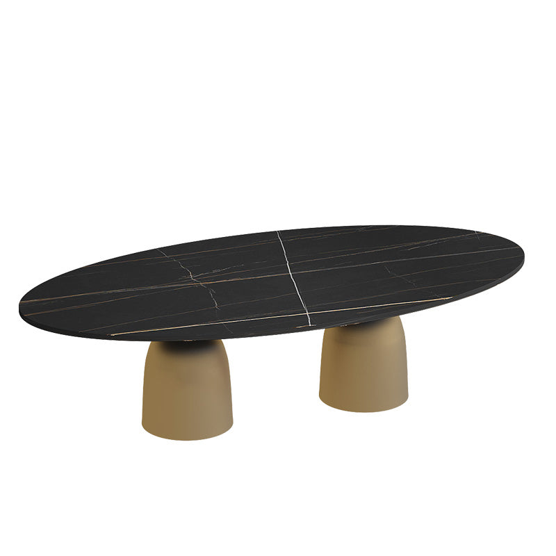 Glam 15.7"Tall Iron 2 Legs Oval Slate Table Top Coffee Table Gold Black Clearhalo 'Coffee & Accent Tables' 'Coffee Tables' 'coffee_tables' 'furn' 'furn_coffee_tables' 'Furniture' 'Living Room Furniture' 6411361