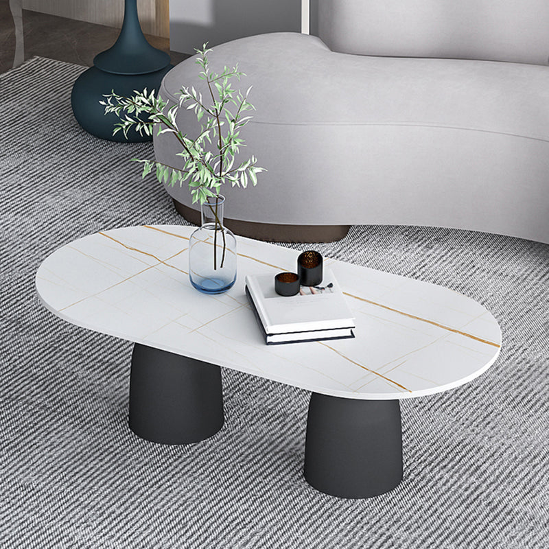 Glam 15.7"Tall Iron 2 Legs Oval Slate Table Top Coffee Table Clearhalo 'Coffee & Accent Tables' 'Coffee Tables' 'coffee_tables' 'furn' 'furn_coffee_tables' 'Furniture' 'Living Room Furniture' 6411365