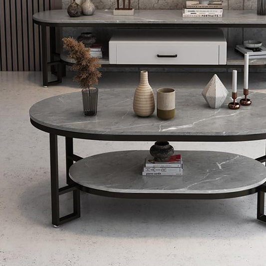 Tavolino da caffè in ardesia rettangolo tavolino da caffè astratto con scaffale