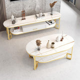 長方形のスレートコーヒーテーブル抽象コーヒーカクテルテーブルと棚付き