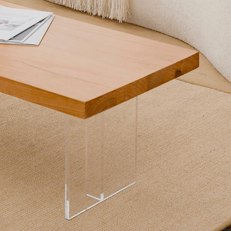 Scandinavian Solid Wood Rectangle Top Coffee Table Acrylic Sled Cocktail Table Clearhalo 'Coffee & Accent Tables' 'Coffee Tables' 'coffee_tables' 'furn' 'furn_coffee_tables' 'Furniture' 'Living Room Furniture' 6411420