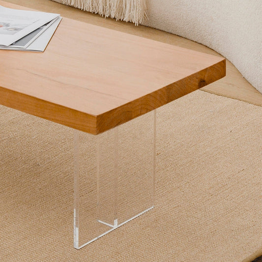 Scandinavian Solid Wood Rectangle Top Coffee Table Acrylic Sled Cocktail Table Clearhalo 'Coffee & Accent Tables' 'Coffee Tables' 'coffee_tables' 'furn' 'furn_coffee_tables' 'Furniture' 'Living Room Furniture' 6411420