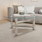 Modern Round Glass Coffee Table Stainless Steel 3 Legs Cocktail Table