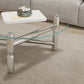 Modern Round Glass Coffee Table Stainless Steel 3 Legs Cocktail Table