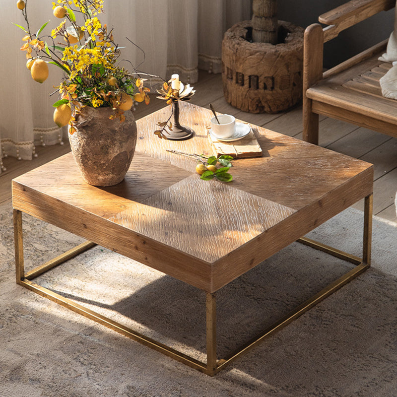 Distressed Wood & Iron Coffee Table French Country Style 1 Single Cocktail Table 31.5"L x 31.5"W x 14"H Clearhalo 'Coffee & Accent Tables' 'Coffee Tables' 'coffee_tables' 'furn' 'furn_coffee_tables' 'Furniture' 'Living Room Furniture' 6411469