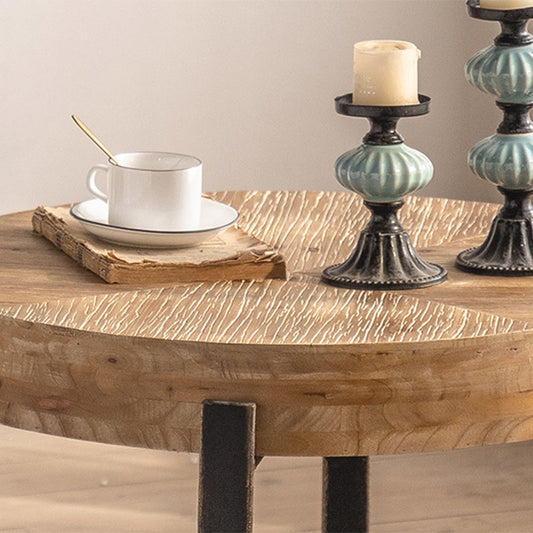 Distressed Wood & Iron Coffee Table French Country Style 1 Single Cocktail Table