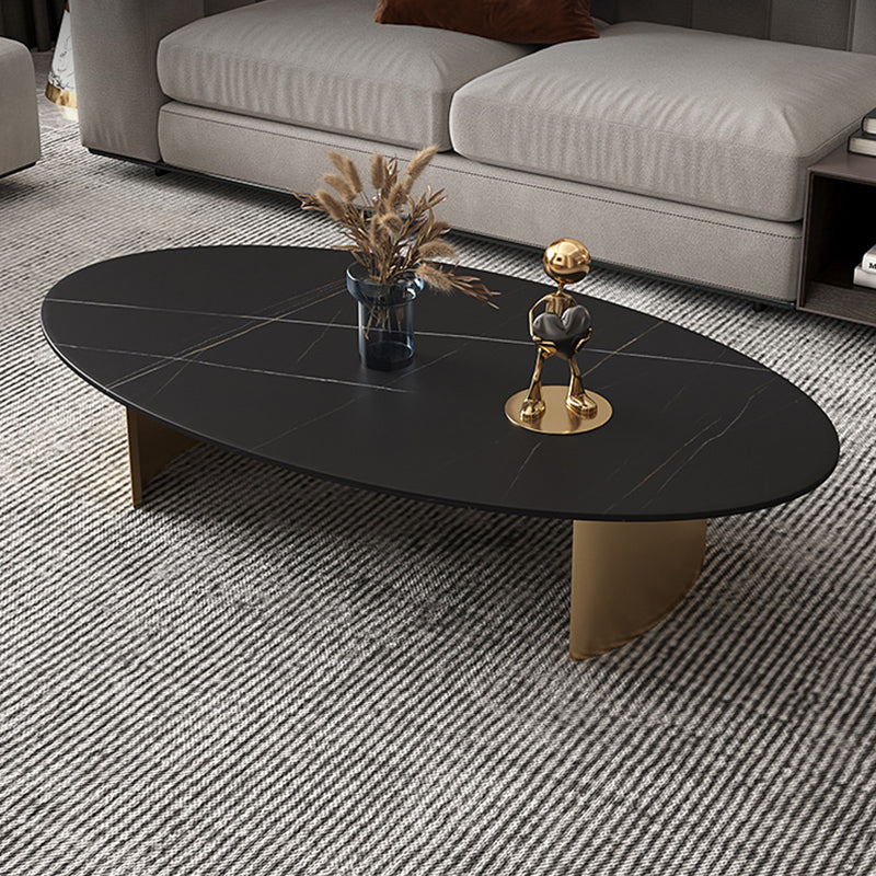 Oval Slate Coffee Table Glam 2 Legs Coffee Cocktail Table, 15.74" High Clearhalo 'Coffee & Accent Tables' 'Coffee Tables' 'coffee_tables' 'furn' 'furn_coffee_tables' 'Furniture' 'Living Room Furniture' 6411483
