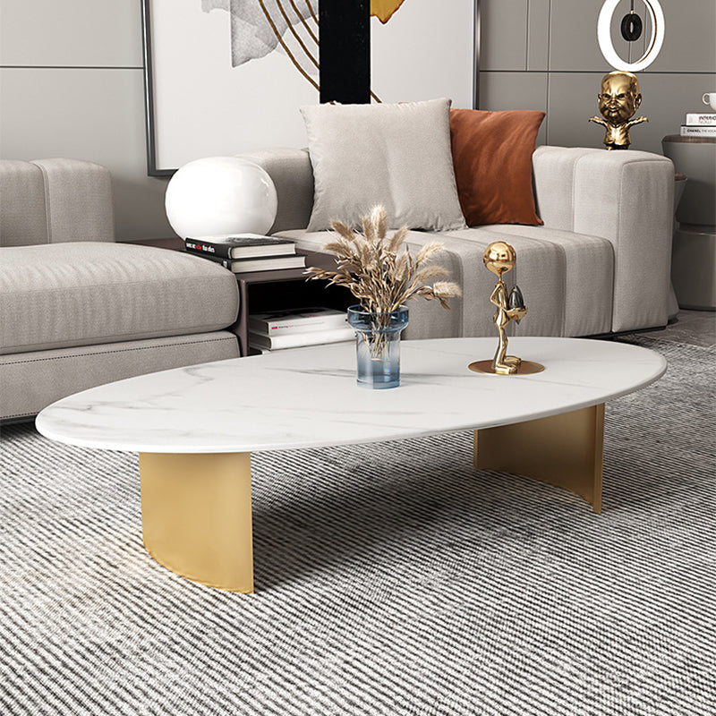 Oval Slate Coffee Table Glam 2 Legs Coffee Cocktail Table, 15.74" High Clearhalo 'Coffee & Accent Tables' 'Coffee Tables' 'coffee_tables' 'furn' 'furn_coffee_tables' 'Furniture' 'Living Room Furniture' 6411484