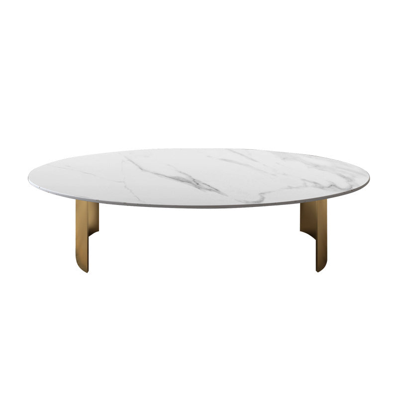Oval Slate Coffee Table Glam 2 Legs Coffee Cocktail Table, 15.74" High Gold White Clearhalo 'Coffee & Accent Tables' 'Coffee Tables' 'coffee_tables' 'furn' 'furn_coffee_tables' 'Furniture' 'Living Room Furniture' 6411485