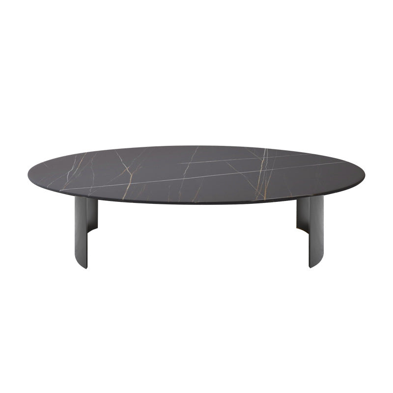 Oval Slate Coffee Table Glam 2 Legs Coffee Cocktail Table, 15.74" High Black Black Clearhalo 'Coffee & Accent Tables' 'Coffee Tables' 'coffee_tables' 'furn' 'furn_coffee_tables' 'Furniture' 'Living Room Furniture' 6411491