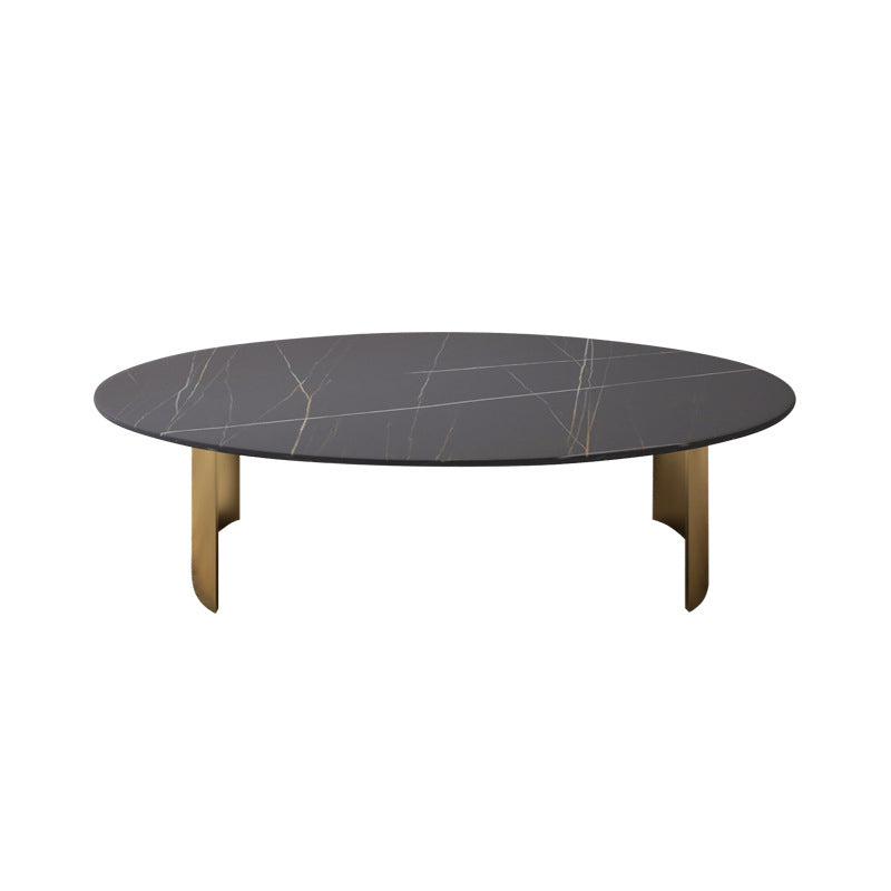 Oval Slate Coffee Table Glam 2 Legs Coffee Cocktail Table, 15.74" High Gold Black Clearhalo 'Coffee & Accent Tables' 'Coffee Tables' 'coffee_tables' 'furn' 'furn_coffee_tables' 'Furniture' 'Living Room Furniture' 6411492