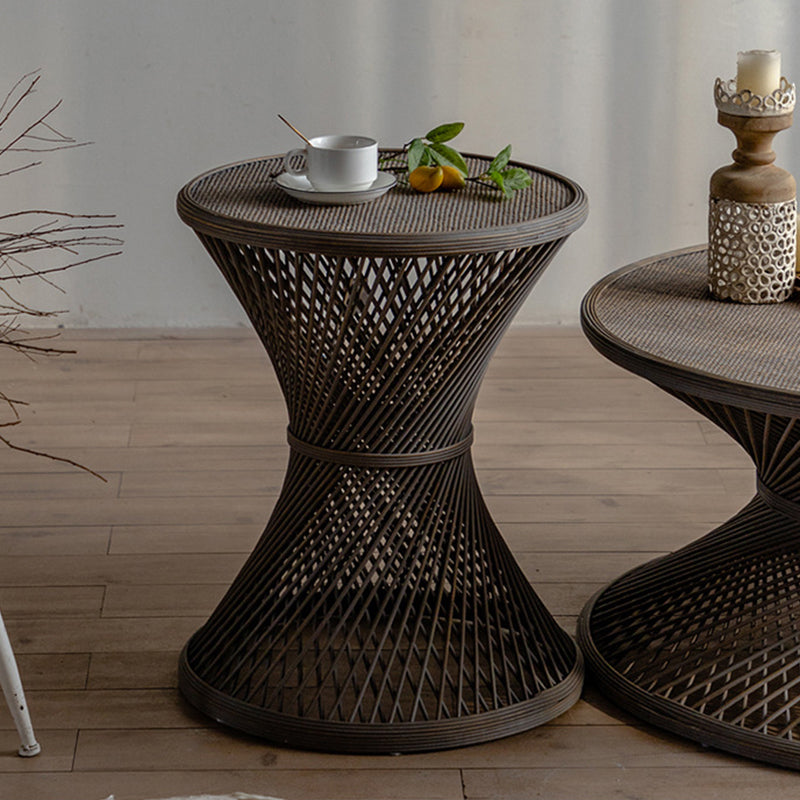 French Country Round Rattan Coffee Table Distressed Brown Cocktail Table