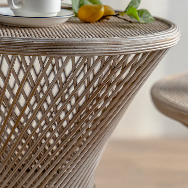 French Country Round Rattan Coffee Table Distressed Brown Cocktail Table