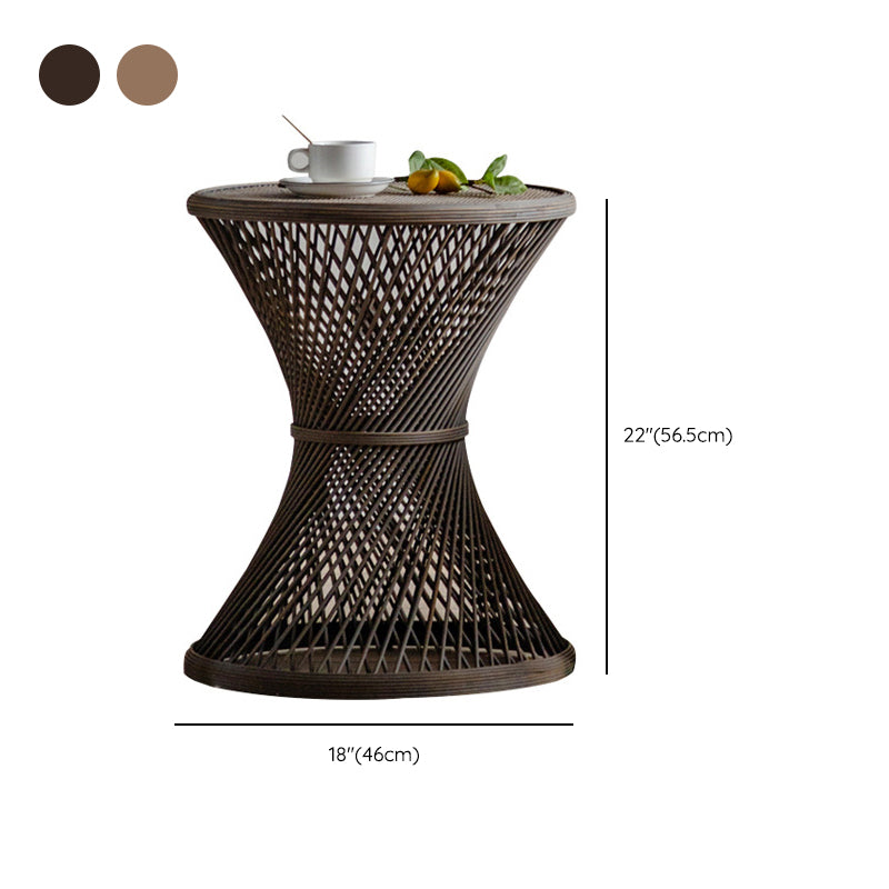 French Country Round Rattan Coffee Table Distressed Brown Cocktail Table