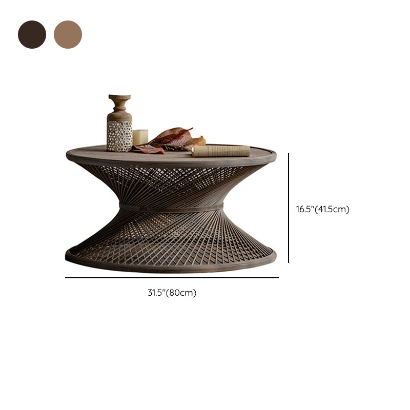 French Country Round Rattan Coffee Table Distressed Brown Cocktail Table
