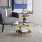 17.7" H Round Glass Top Coffee Table Steel 4 Legs Cocktail Table with Shelf Clearhalo 'Coffee & Accent Tables' 'Coffee Tables' 'coffee_tables' 'furn' 'furn_coffee_tables' 'Furniture' 'Living Room Furniture' 6411513