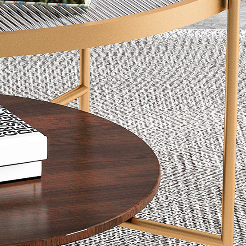 17.7" H Round Glass Top Coffee Table Steel 4 Legs Cocktail Table with Shelf Clearhalo 'Coffee & Accent Tables' 'Coffee Tables' 'coffee_tables' 'furn' 'furn_coffee_tables' 'Furniture' 'Living Room Furniture' 6411518