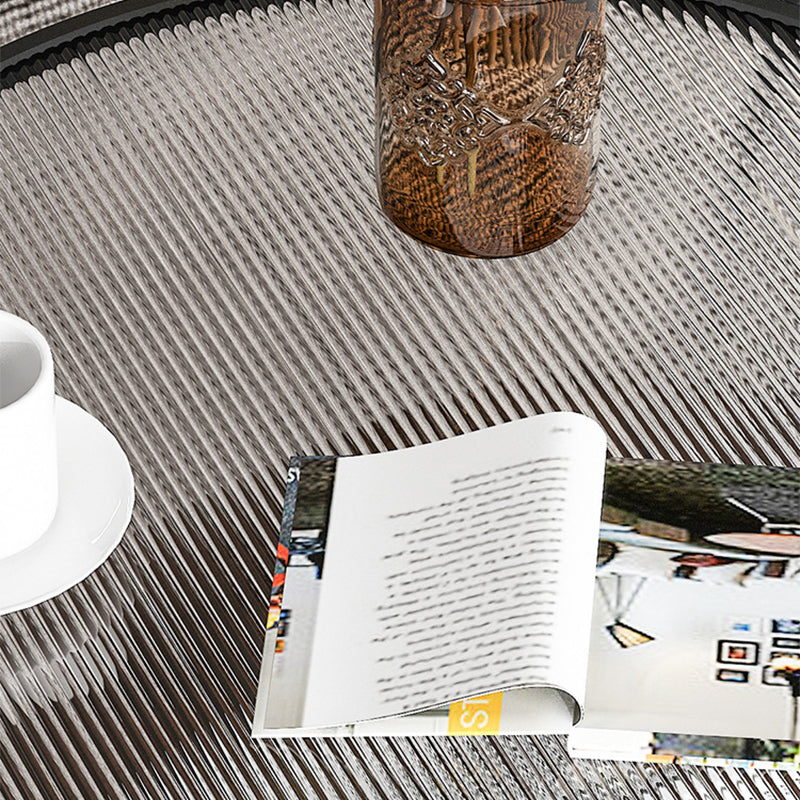 17.7" H Round Glass Top Coffee Table Steel 4 Legs Cocktail Table with Shelf Clearhalo 'Coffee & Accent Tables' 'Coffee Tables' 'coffee_tables' 'furn' 'furn_coffee_tables' 'Furniture' 'Living Room Furniture' 6411519