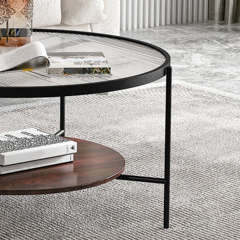 17.7" H Round Glass Top Coffee Table Steel 4 Legs Cocktail Table with Shelf Clearhalo 'Coffee & Accent Tables' 'Coffee Tables' 'coffee_tables' 'furn' 'furn_coffee_tables' 'Furniture' 'Living Room Furniture' 6411520