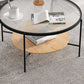 17.7" H Round Glass Top Coffee Table Steel 4 Legs Cocktail Table with Shelf Clearhalo 'Coffee & Accent Tables' 'Coffee Tables' 'coffee_tables' 'furn' 'furn_coffee_tables' 'Furniture' 'Living Room Furniture' 6411521