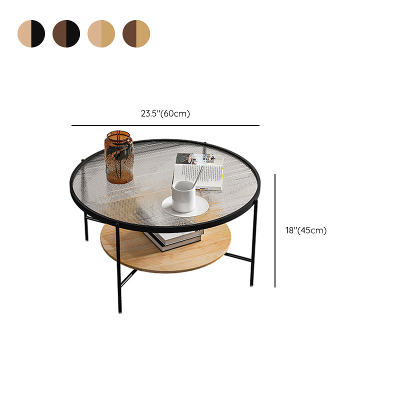 17.7" H Round Glass Top Coffee Table Steel 4 Legs Cocktail Table with Shelf Clearhalo 'Coffee & Accent Tables' 'Coffee Tables' 'coffee_tables' 'furn' 'furn_coffee_tables' 'Furniture' 'Living Room Furniture' 6411523
