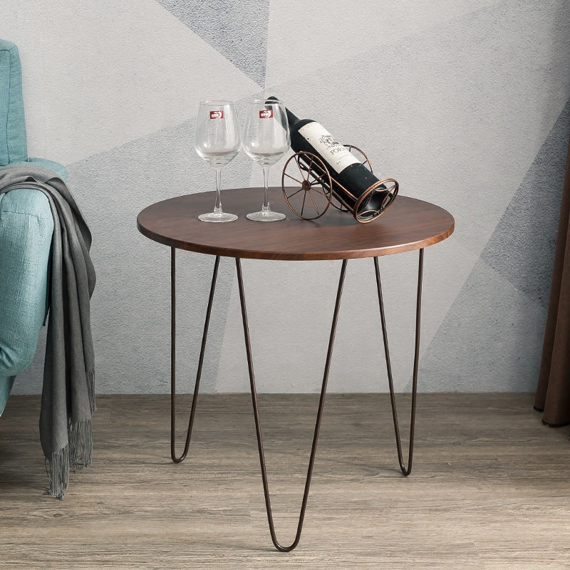 金属3脚エンドテーブル付きのソリッドウッドラウンドトップサイドエンドテーブル