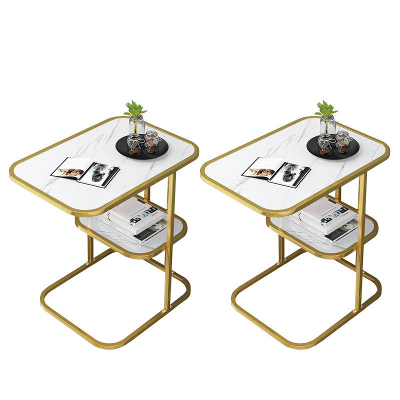 Modern Metal C Side Table Rectangular Top Side Table with Shelf Gold White 2 Clearhalo 'Coffee & Accent Tables' 'End & Side Tables' 'end_side_tables' 'furn' 'furn_end_side_tables' 'Furniture' 'Living Room Furniture' 6411599