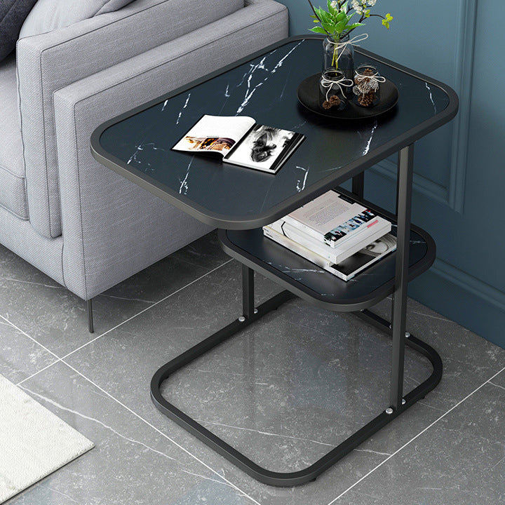 Modern Metal C Side Table Rectangular Top Side Table with Shelf Black Black 1 Clearhalo 'Coffee & Accent Tables' 'End & Side Tables' 'end_side_tables' 'furn' 'furn_end_side_tables' 'Furniture' 'Living Room Furniture' 6411602