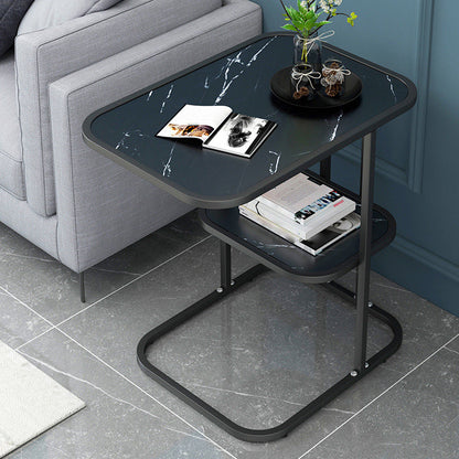 Modern Metal C Side Table Rectangular Top Side Table with Shelf Black Black 1 Clearhalo 'Coffee & Accent Tables' 'End & Side Tables' 'end_side_tables' 'furn' 'furn_end_side_tables' 'Furniture' 'Living Room Furniture' 6411602