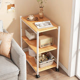 ホイールエンドテーブル2つの棚付きの木製ソファサイドアクセントテーブル