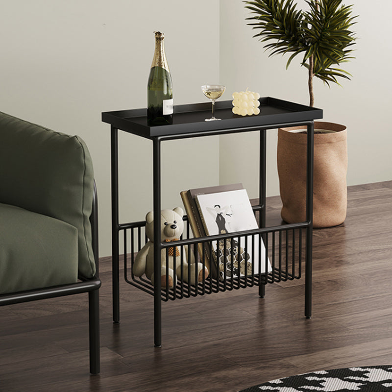 Tavolo laterale superiore del vassoio rettangolare Iron Iron 4 gambe Tavolino con archiviazione