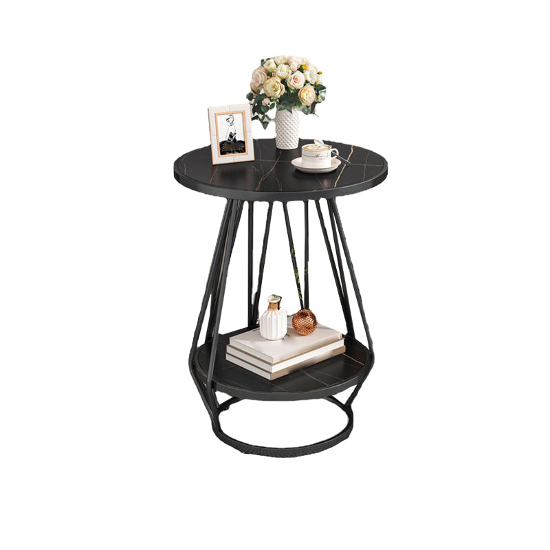 モダンスレートラウンドサイド表19.69 "w棚付きの金属の台座エンドテーブル