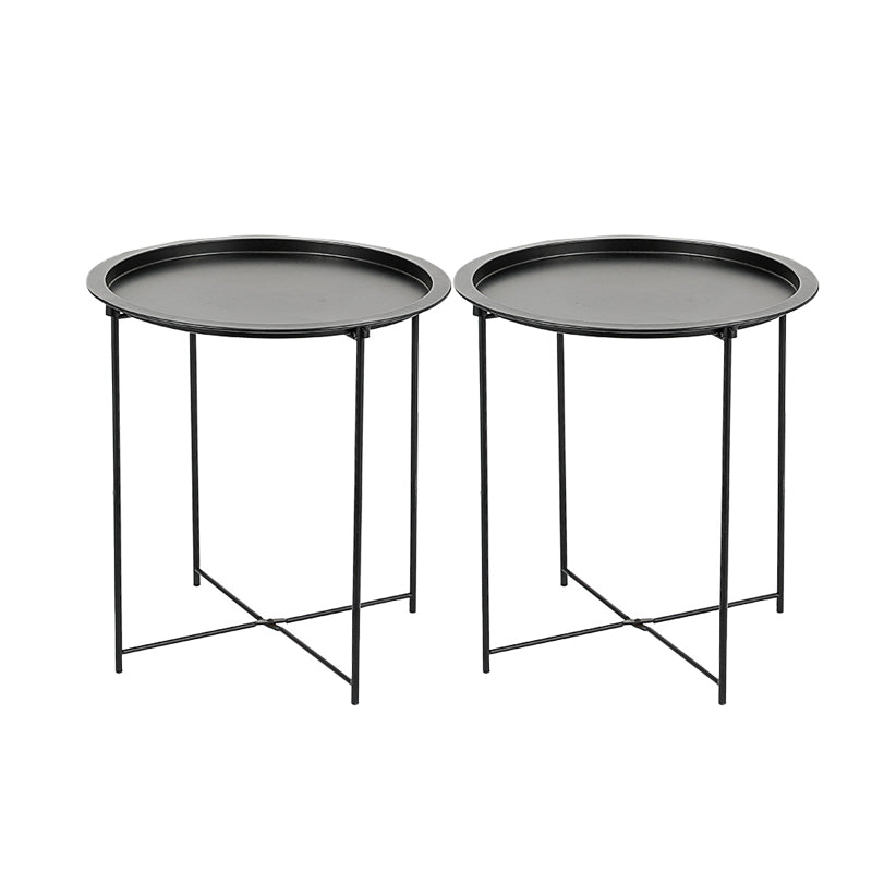Round Tray Top Side Table Mid-Century Metal Cross Legs End Table Green 2 Clearhalo 'Coffee & Accent Tables' 'End & Side Tables' 'end_side_tables' 'furn' 'furn_end_side_tables' 'Furniture' 'Living Room Furniture' 6411655