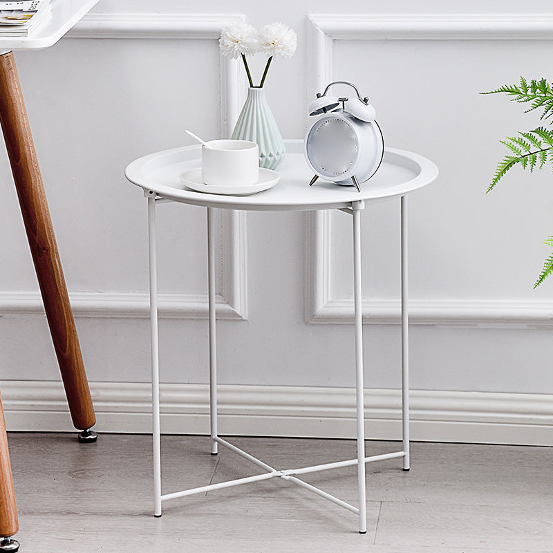 Round Tray Top Side Table Mid-Century Metal Cross Legs End Table White 1 Clearhalo 'Coffee & Accent Tables' 'End & Side Tables' 'end_side_tables' 'furn' 'furn_end_side_tables' 'Furniture' 'Living Room Furniture' 6411658