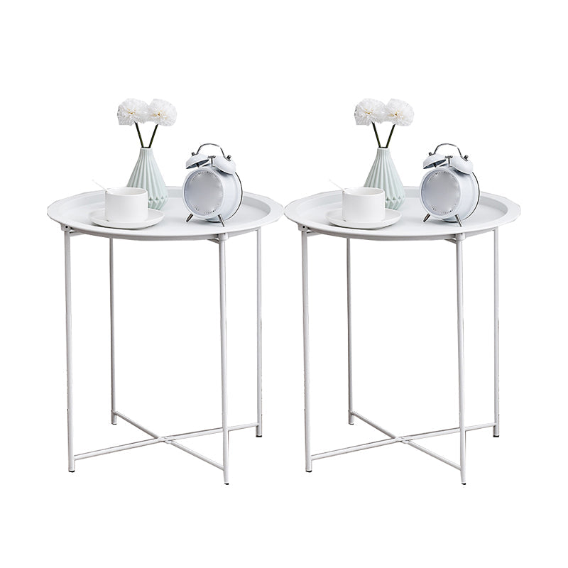 Round Tray Top Side Table Mid-Century Metal Cross Legs End Table White 2 Clearhalo 'Coffee & Accent Tables' 'End & Side Tables' 'end_side_tables' 'furn' 'furn_end_side_tables' 'Furniture' 'Living Room Furniture' 6411659
