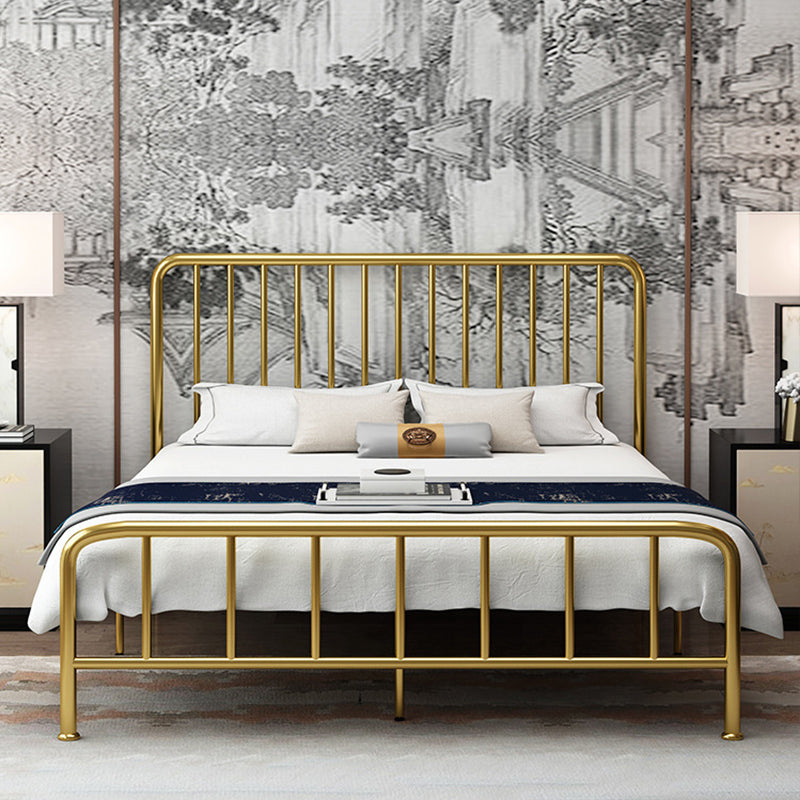 Modern Slat Bed Spindle Metal Open-Frame Bed with Custom Gold Legs