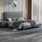 Lit en panneau moderne en mousse gris lit standard avec tête de lit rembourrée