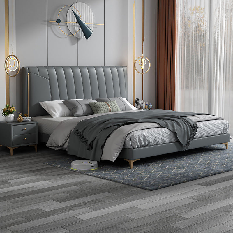 Lit en panneau moderne en mousse gris lit standard avec tête de lit rembourrée