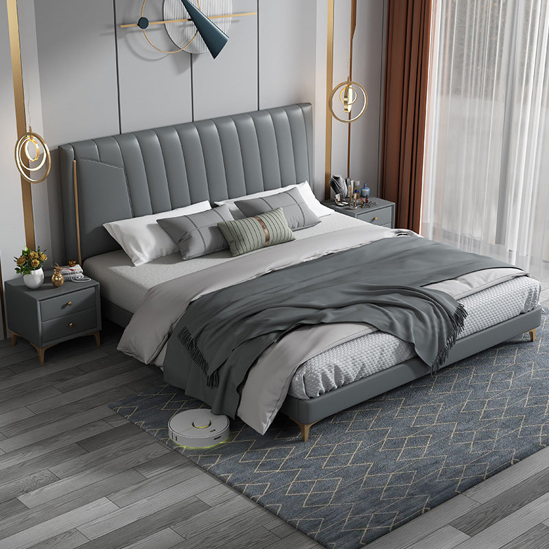 Lit en panneau moderne en mousse gris lit standard avec tête de lit rembourrée