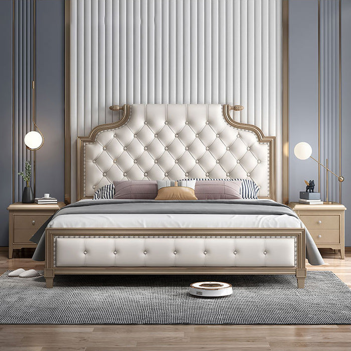 Contemporary Standard Bed Solid Wood Bed Frame with Upholstered Headboard Bed & Mattress Clearhalo 'Bedroom Furniture' 'Beds' 'furn' 'furn_beds' 'Furniture' 6411793