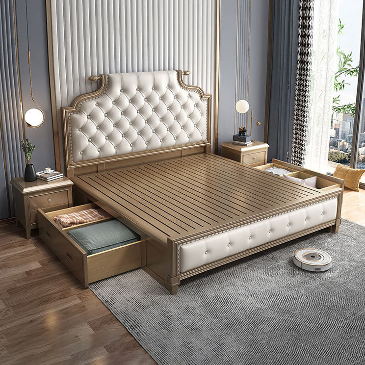 Contemporary Standard Bed Solid Wood Bed Frame with Upholstered Headboard Pull-Out Storage Single Bed Clearhalo 'Bedroom Furniture' 'Beds' 'furn' 'furn_beds' 'Furniture' 6411794