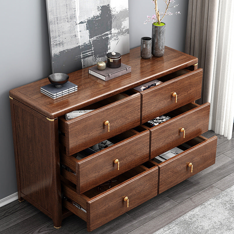Torace di accento marrone rettangolare petto in legno di gomma con cassetti di stoccaggio