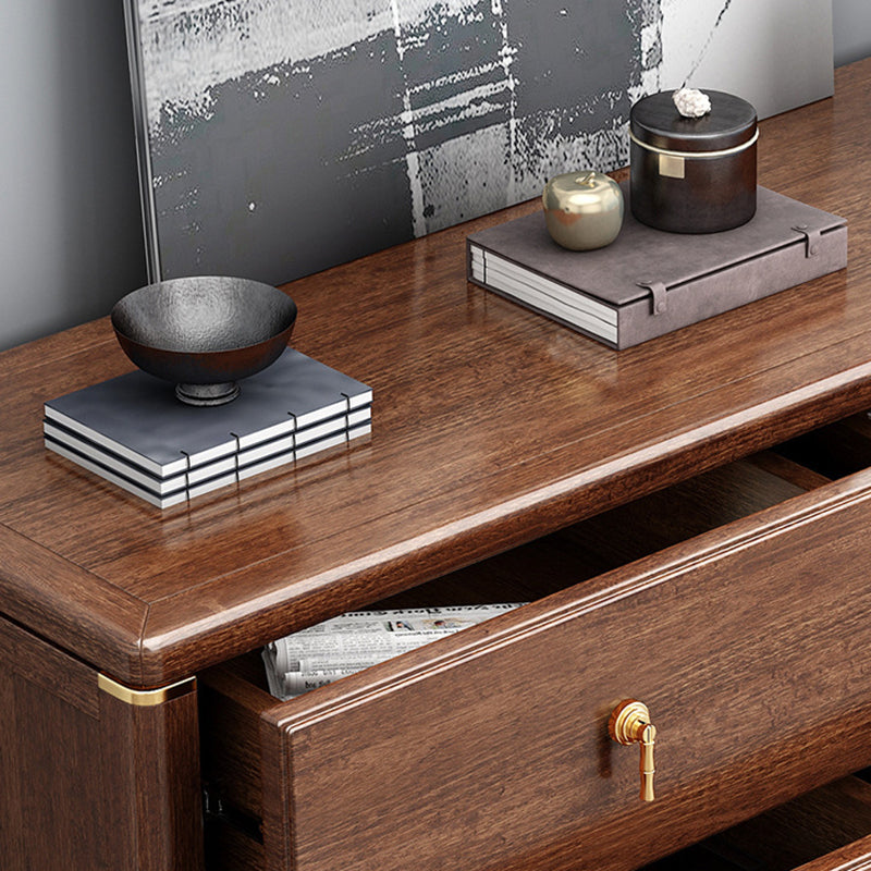 Torace di accento marrone rettangolare petto in legno di gomma con cassetti di stoccaggio