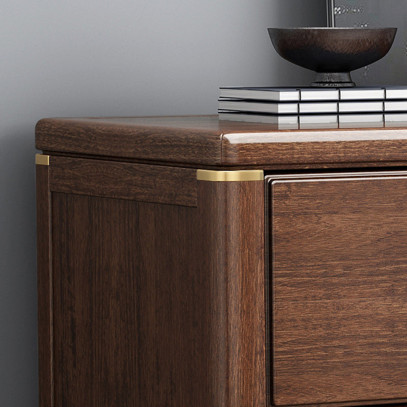 Torace di accento marrone rettangolare petto in legno di gomma con cassetti di stoccaggio