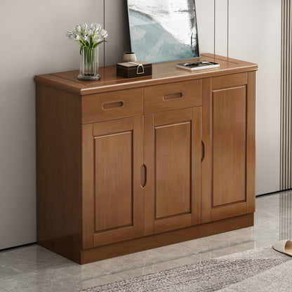 Mid-Century Modern Cabinet Rubberwood 2-Drawer with Shelves Grooves Accent Cabinet Walnut Clearhalo 'Cabinets & Chests' 'cabinets_chests' 'furn' 'furn_cabinets_chests' 'Furniture' 'Living Room Furniture' 6411956