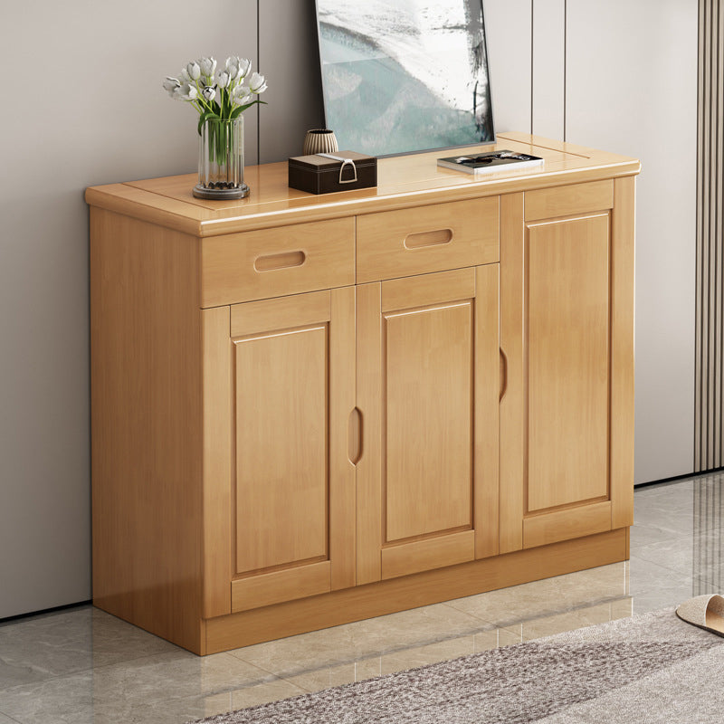 Mid-Century Modern Cabinet Rubberwood 2-Drawer with Shelves Grooves Accent Cabinet Natural Clearhalo 'Cabinets & Chests' 'cabinets_chests' 'furn' 'furn_cabinets_chests' 'Furniture' 'Living Room Furniture' 6411958