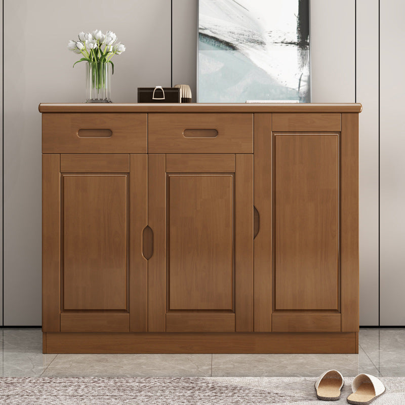 Mid-Century Modern Cabinet Rubberwood 2-Drawer with Shelves Grooves Accent Cabinet Clearhalo 'Cabinets & Chests' 'cabinets_chests' 'furn' 'furn_cabinets_chests' 'Furniture' 'Living Room Furniture' 6411959